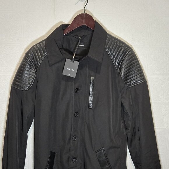 RUDSAK NWT Men's THERON Black Trench Coat with Leather Trim 5117487 Size S - Picture 3 of 12